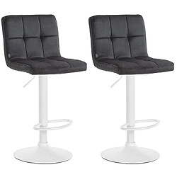 Decoshop26 Lot de 2 tabourets de bar en velours noir avec coutures décoratives pied en trompette métal blanc 10_0004405 