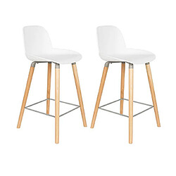 Mes Lot de 2 tabourets de bar H65 cm blanc et pieds naturels - KUIP