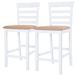 Helloshop26 Lot de deux tabourets de bar design chaise siège bois blanc et beige 1202141 