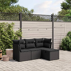 vidaXL Salon de jardin 4 pcs avec coussins noir résine tressée 