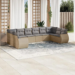 vidaXL Salon de jardin avec coussins 10 pcs beige résine tressée