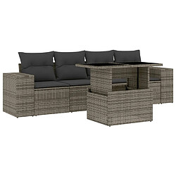 vidaXL Salon de jardin 5 pcs avec coussins gris résine tressée