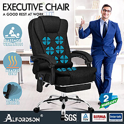 ALFORDSON Fauteuil Tissu En Lin Bureau Massage Siège Dxécutif Chauffant Noir