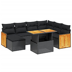 vidaXL Salon de jardin 8 pcs avec coussins noir résine tressée