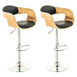 Decoshop26 Lot de 2 tabourets de bar design scandinave en PVC noir et structure en bois couleur clair 10_0004246 