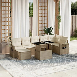 vidaXL Salon de jardin avec coussins 8 pcs beige résine tressée 