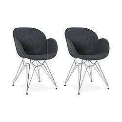 Mes Lot de 2 fauteuils design en tissu gris piétement métal - UMILA