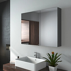 EMKE Armoire à miroir avec miroir poignée invisible Armoire miroir de salle de bain avec étagères en verre réglables en hauteur 85×65cm Grise