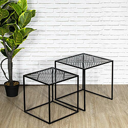 The Home Deco Factory 2 Tables d'appoint design industriel en métal Riga - Noir pas cher