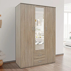 Mes Armoire 3 portes 2 tiroirs 1 miroir 120x52x185 cm décor chêne 