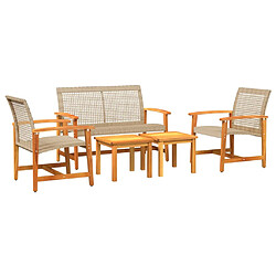 vidaXL Salon de jardin 5 pcs beige résine tressée et bois d'acacia