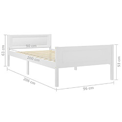 vidaXL Cadre de lit Bois de pin massif Blanc 90x200 cm pas cher