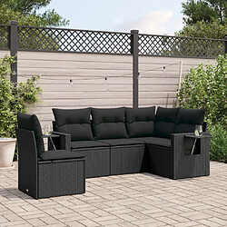 vidaXL Salon de jardin 5 pcs avec coussins noir résine tressée 