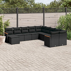 vidaXL Salon de jardin 11 pcs avec coussins noir résine tressée 