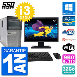 PC Tour Dell 990 Ecran 19" Intel Core i3-2120 RAM 32Go SSD 960Go Windows 10 Wifi · Occasion 