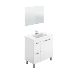 MIRAKEMUEBLE Meuble de salle de bains avec vasque et miroir Aktiva - Gloss White Brillance 