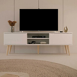 Mes Meuble TV 2 portes 160x35x55,2 cm blanc et naturel - CISKO