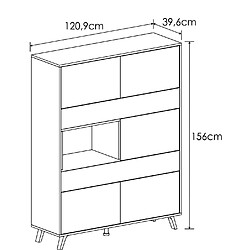 Pegane Armoire vitrine, buffet haut coloris blanc/chêne - Longueur 120.9 x Profondeur 39.6 x Hauteur 156 cm