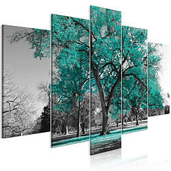 Decoshop26 Tableau toile de décoration murale impression premium en 5 parties sur châssis en bois motif L'automne dans le parc turquoise 100x50 cm 11_0018134