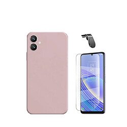 Jeu de films en verre trempé de la couverture 5D + Cas de silicone liquide + SuppOrt Magnétique L Voiture de conduite sécuritaire Phonecare pour Samsung Galaxy A05 - rose 