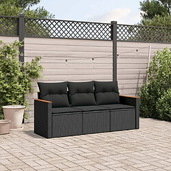 vidaXL Salon de jardin 3 pcs avec coussins noir résine tressée 