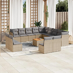 vidaXL Salon de jardin et coussins 14 pcs mélange beige résine tressée 