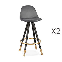 Mes Lot de 2 chaises de bar H65 cm gris pieds noirs et dorés - CIRCOS 