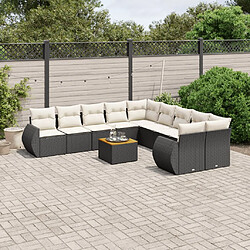 vidaXL Salon de jardin 11 pcs avec coussins noir résine tressée 