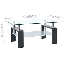 vidaXL Table basse Gris et transparent 95x55x40 cm Verre trempé pas cher