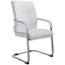 Decoshop26 Fauteuil de bureau sans roulettes chaise visiteur sans roulettes jusqu'à 260kg en PVC blanc 10_0002775