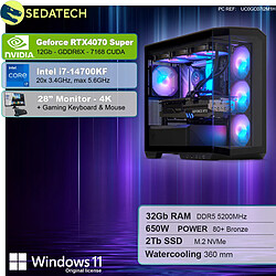 Sedatech Pack PC Gamer V360 • Intel i7-14700KF • RTX4070 Super • 32Go DDR5 • 2To SSD M.2 • Windows 11 • Moniteur 28"