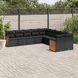 vidaXL Salon de jardin 10 pcs avec coussins noir résine tressée 