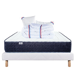 LUXURY LITERIE Ensemble matelas Nuage 140x200 cm + sommier blanc ep 13cm + 2 oreillers + couette pas cher