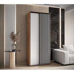 Abiks Meble Armoire SAPPORO 1 À Portes Coulissantes 205,2/100/45 2 Portes (Artisan/Blanc)