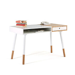 Mes Bureau scandinave 120x60x75 cm décor blanc et chêne 