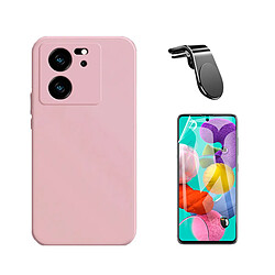 Kit Film de Hydrogel Étui Complète Devant + Étui Silicone Liquide + SuppOrt Magnétique L Safe Driving Voiture Phonecare pour Xiaomi 13T Pro - Rose 