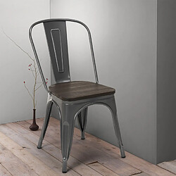 Ahd Amazing Home Design Chaises industrielles en bois et acier Tolix pour cuisine et bar Steel Wood, Couleur: Gris foncé