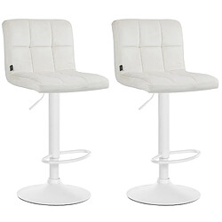 Decoshop26 Lot de 2 tabourets de bar en velours crème avec coutures décoratives pied en trompette métal blanc 10_0004401 