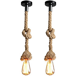 Stoex Lot de 2 E27 Douille Rétro Lustre Suspensions Ajustable 1M Rétro Plafond Lampe e Lot de 2 E27 Douille Rétro Lustre Suspensions Ajustable 1M Rétro Plafond Lampe en Corde de Chanvre pour Bar Rope Cafe Stair Restaurant Creative - 2PCS