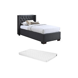 Acheter Vente-Unique Lit avec tête de lit capitonnée - 90 x 200 cm - Tissu - Gris + Matelas - MASSIMO II