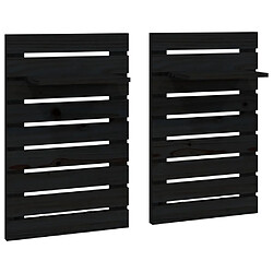 vidaXL Étagères de chevet murales 2 pcs Noir Bois de pin massif