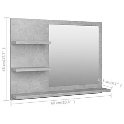 vidaXL Miroir de salle de bain gris béton 60x10,5x45cm bois ingénierie pas cher