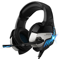 General Casque de jeu avec microphone, casque supra-auriculaire avec lumière LED RVB, compatible avec ordinateur portable PS4 PS5 Xbox PC, bandeau à réglage automatique, micro antibruit, surround stéréo 4D(bleu Noir) 