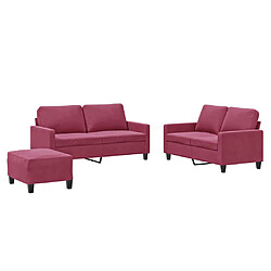 vidaXL Ensemble de canapés 3 pcs avec coussins Rouge bordeaux Velours