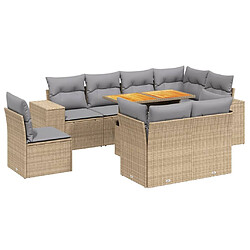 vidaXL Salon de jardin avec coussins 9 pcs beige résine tressée