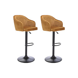 Vente-Unique Lot de 2 tabourets de bar en tissu et métal - Hauteur réglable - Jaune moutarde et noir - CARSTEN