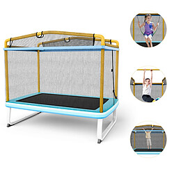 Helloshop26 3 en 1 trampoline extérieur enfants rectangulair (190 x 124 cm) avec balançoire &amp; barre horizontale filet de sécurité charge 110kg jaune 20_0006078