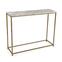 Versa Meuble d'entrée étroit, Table console Montpellier 100x30x81cm,Bois et métal, Marbre et or