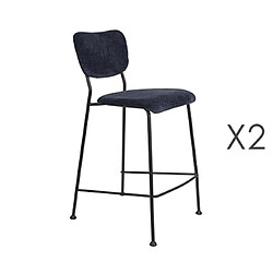 Mes Lot de 2 tabourets de bar H65 cm en tissu bleu foncé - BENSON 