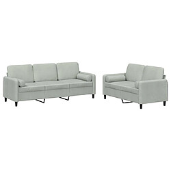 vidaXL Ensemble de canapés 2 pcs avec coussins gris clair velours